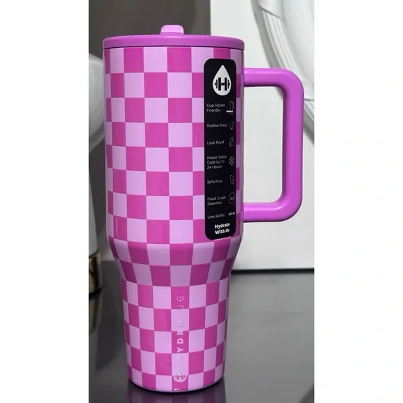 HydroJug 40oz Traveler, BUBBLEGUM PINK CHECKERS - Picture 2 of 5